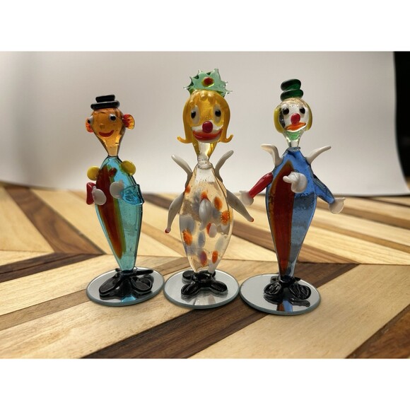 Set Of 6 - 4” Vintage Murano Style Clown Glass Art Lot Clowns - Picture 2 of 9